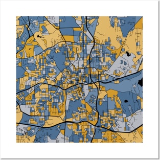 Winston-Salem Map Pattern in Blue & Gold Posters and Art